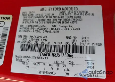 2018 Ford Mustang Ecoboost from USA, damaged, VIN 1FA6P8TH8J5176066